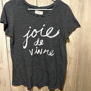 Anthropoligie Sol Angeles Graphic Casual Tee "Joie De Vivre" Black & White L